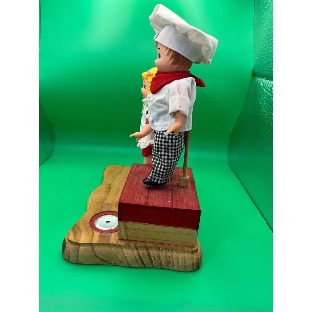 Vintage Campbell Kids Musical Moving Figurine Wood Base Chef & Girl Collectible